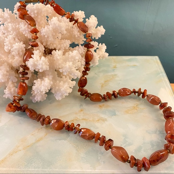 Vintage 80s Genuine Stone Bead Necklace - Picture 1 of 5